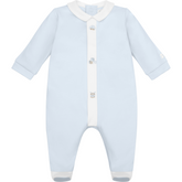 EMILE et ROSE Light blue baby onesie with white collar and buttons it with hat